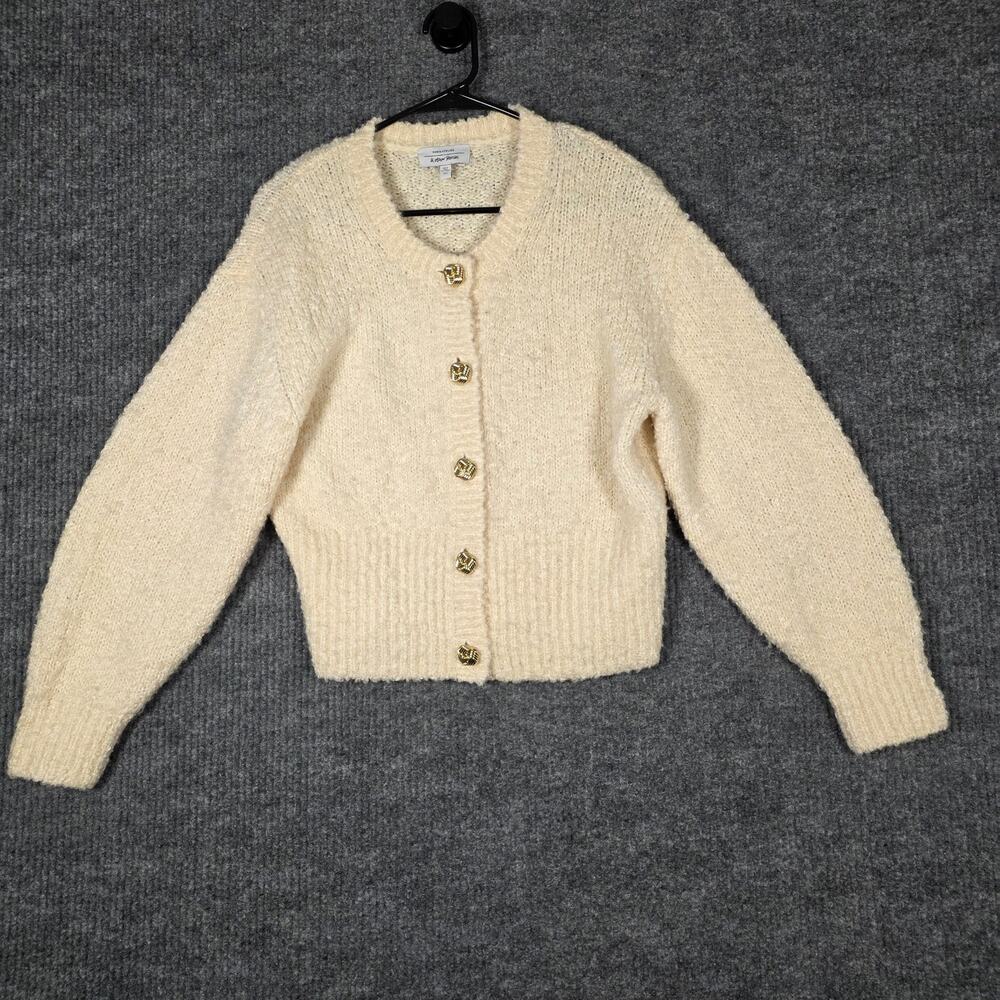& Other Stories Cream Fuzzy Knit Cardigan Gold Buttons‎ Cropped Sweater M